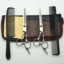 4 шт. костюм 6 ''серебристый индивидуальный логотип профессиональные человеческие ножницы для волос парикмахерские гребень+ ножницы для резки+ истончение C1001