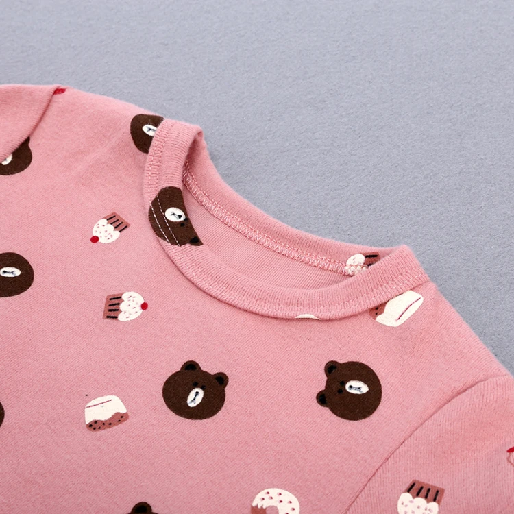 cartoon bear print long sleeve  baby homewear  O-Neck baby clothes set elastic breathable fabric (7)