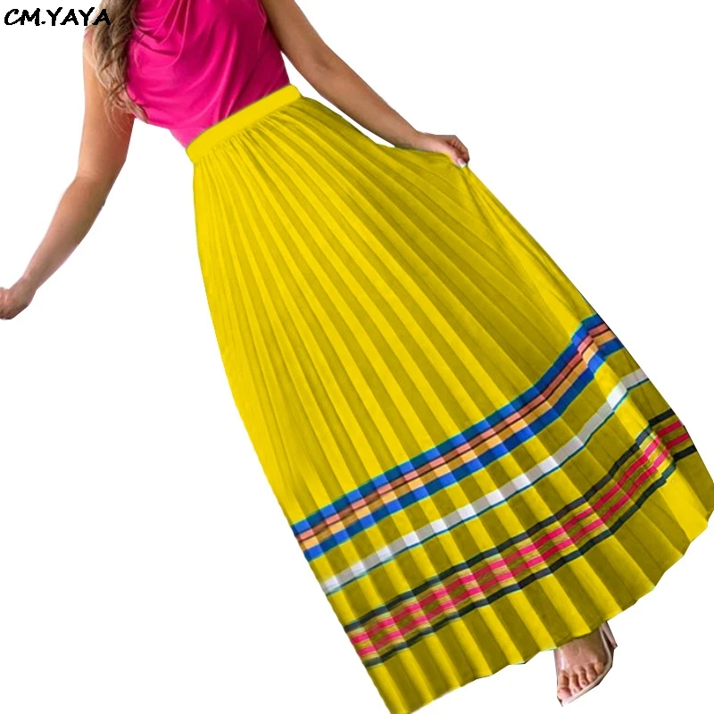 Новинка года, женская летняя плиссированная повседневная юбка с завышенной талией, в полоску, длиной до щиколотки, в винтажном стиле, модные длинные юбки GLZYC547