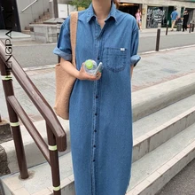 SHENGPALAE Новое весеннее Свободное платье с отложным воротником и рукавом средней длины большого размера Vestidos весеннее корейское модное джинсовое женское платье FN887