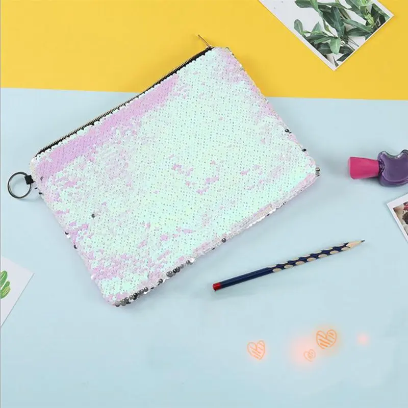 New Fashion Sequin Cosmetic Bag Makeup Zipper Beauty Bag Two-Color Flip Portable Clutch Zipper Make Up Functional Bag