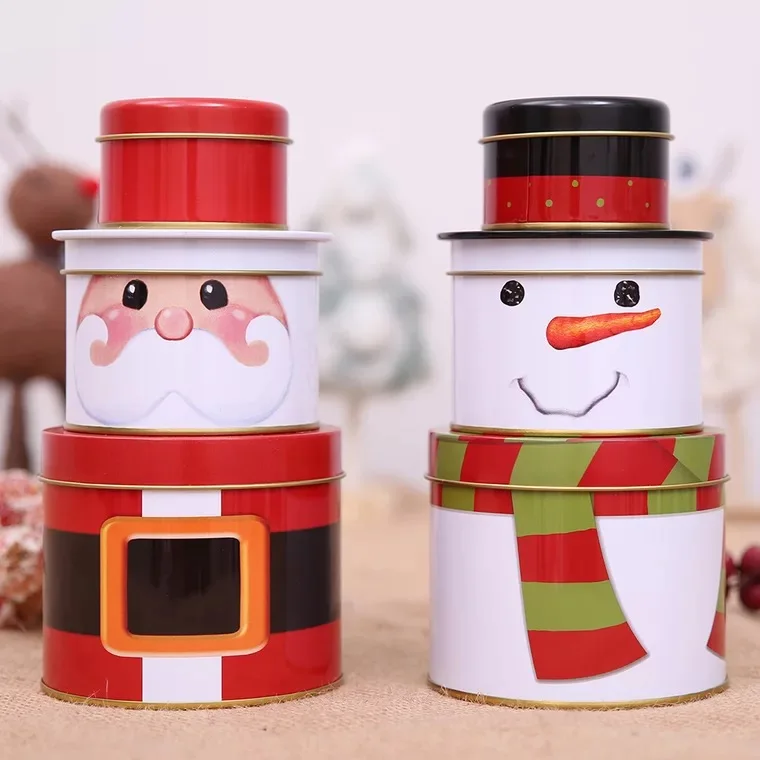 

2set Christmas big size tinplate Cookie Box Santa Tree new year Candy Treat Favor Box Christmas Party Souvenirs Gift Packing Box