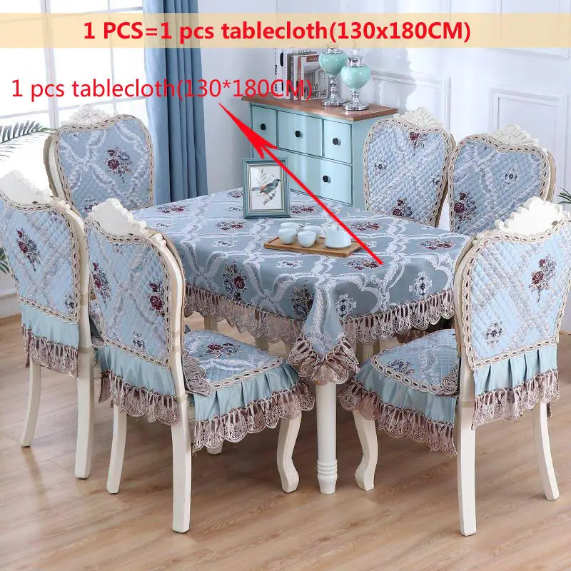 High-grade Tablecloth Beige Blue Dinning Table Cover With Lace Rectangular Tea Table Cloth Universal Size 130x180/150x200CM - Цвет: Blue 1pcs-130x180cm