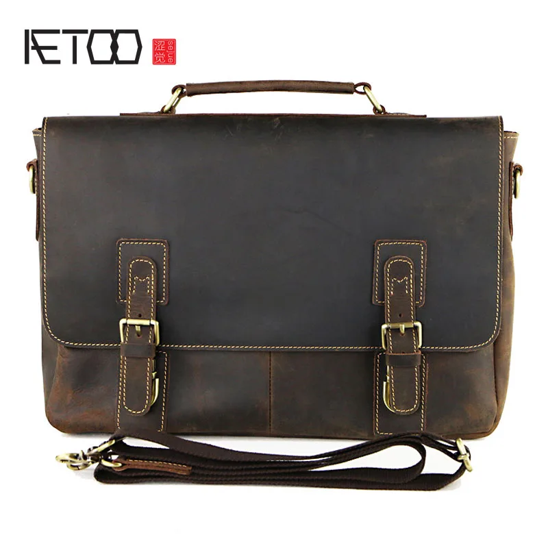 

AETOO Europe and the United States leather men's briefcase handbag retro crazy horse business 15-inch computer bag shoulder bag