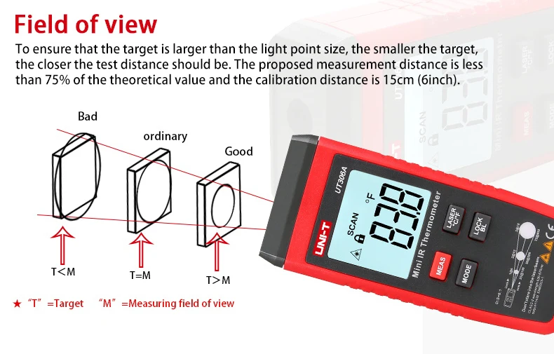 UNI-T мини lcd инфракрасный термометр-35~ 300C-31~ 572F UT306A красный лазерный измеритель температуры C/F Пирометр