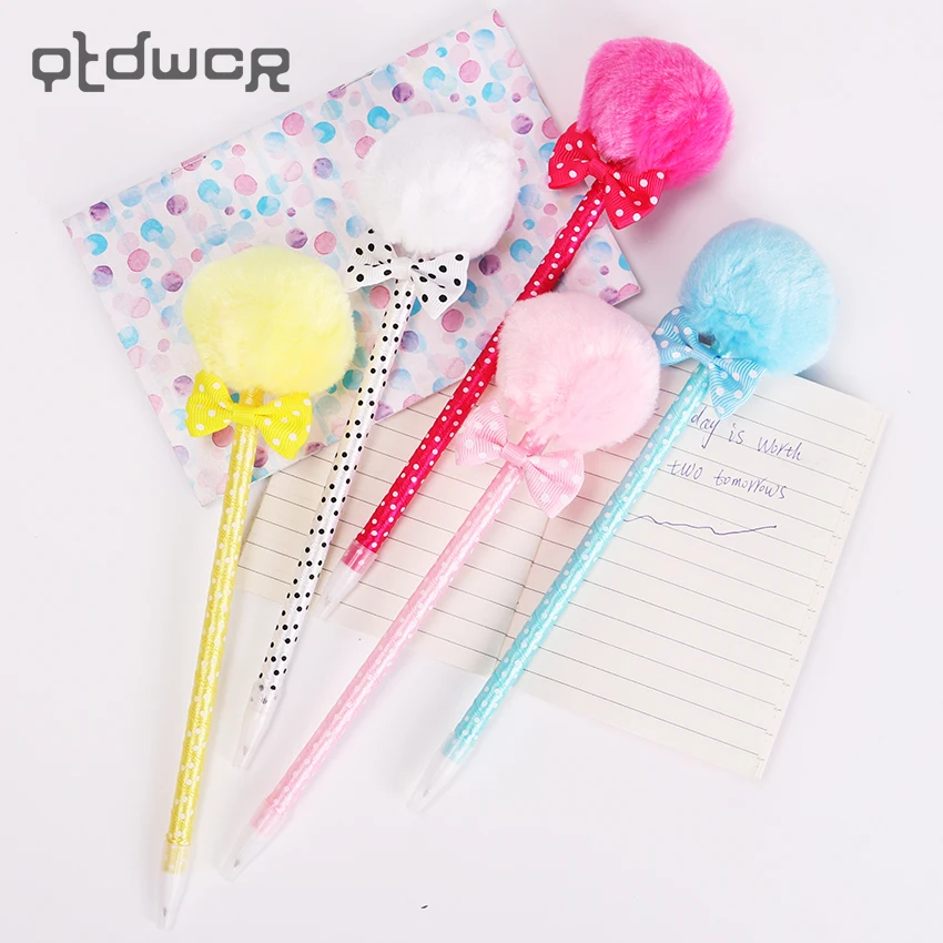 

New Fashion 0.7mm Blue Ink Bow Plush Ballpoint Pens Stationery Ribbon Ball Pen Office School Supplies