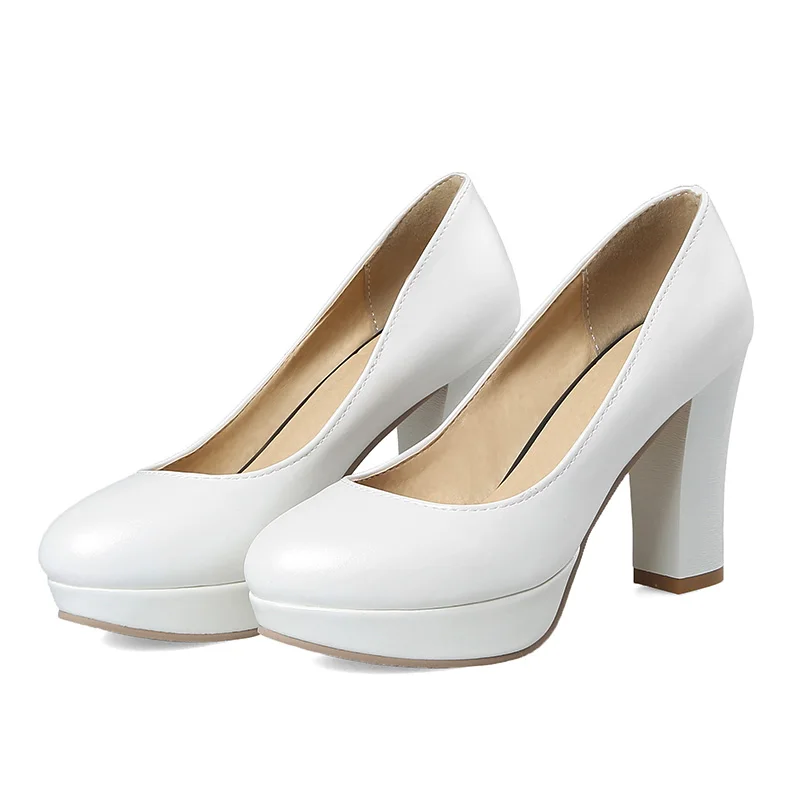 Phoentin/обувь на платформе; черные женские туфли-лодочки без застежки на высоком каблуке; коллекция года; элегантные женские модельные туфли; ; Новое поступление; FT340 - Цвет: Белый