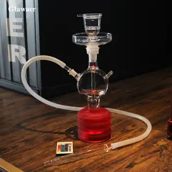 Glawaer colorful glass shisha hookah silicone hose LED light nargile water pipes glass tube bowl valves cachimba online sale