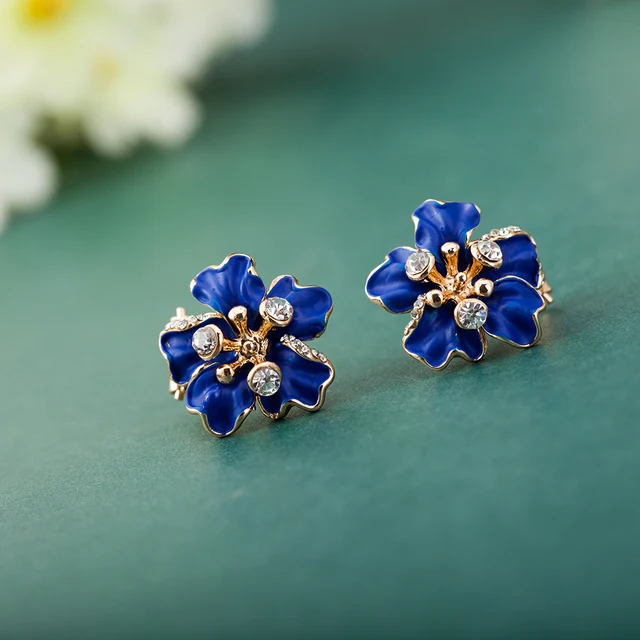 Фото alulu модные женские серьги клипсы с синим цветком позолоченные