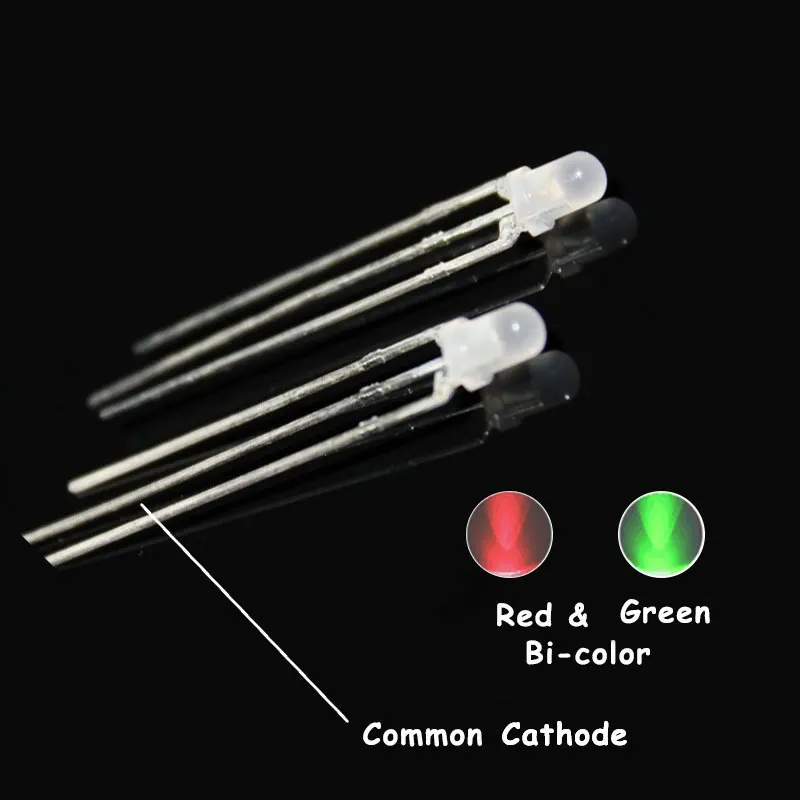 

100pcs 3 Pin Round 3 mm Bi-Color LED Through Hole Light-Emitting Diode LED 3mm Diffused/ Common Cathode Green And Red