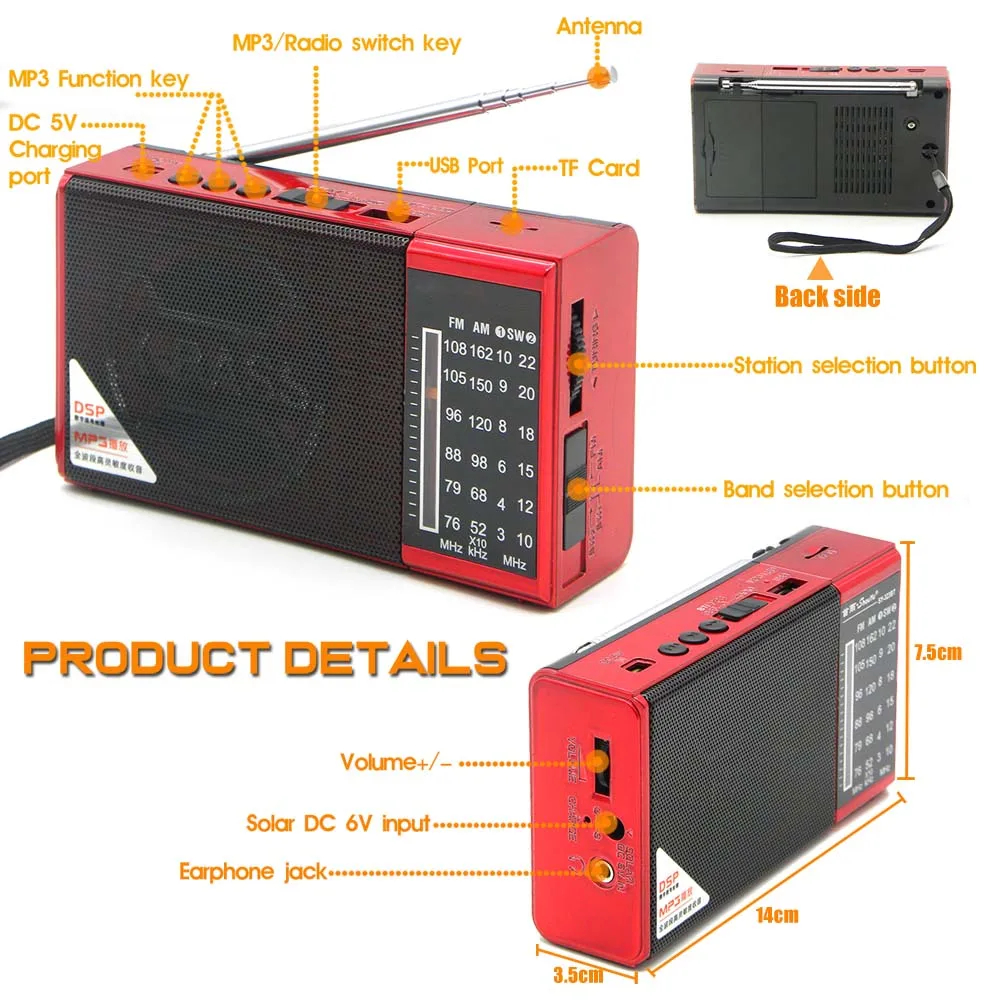Мини FM AM SW радиоприемник JINSERTA беспроводной Bluetooth динамик с поддержкой TF карты U