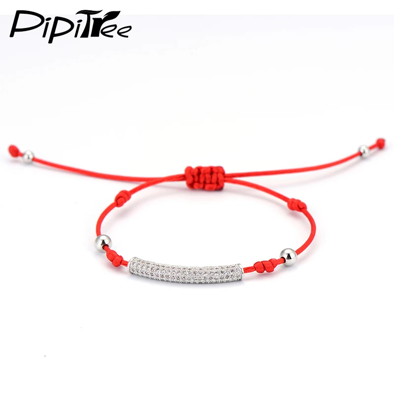 

2018 New Thin Red String Cord Thread Rope Bracelet with CZ Zircon Long Tube Braiding Beads Bracelets for Women Girls Gift