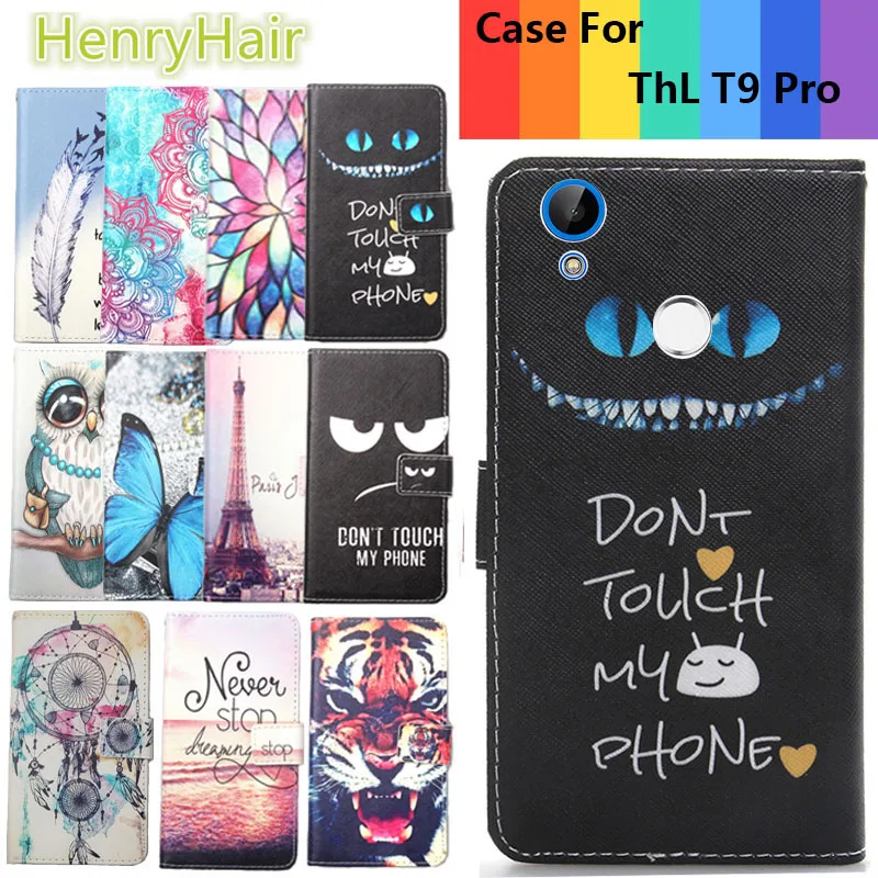 

Top Selling 11 Colors Cartoon Painting PU Leather Magnetic clasp Wallet Cover For ThL T9 Pro Case