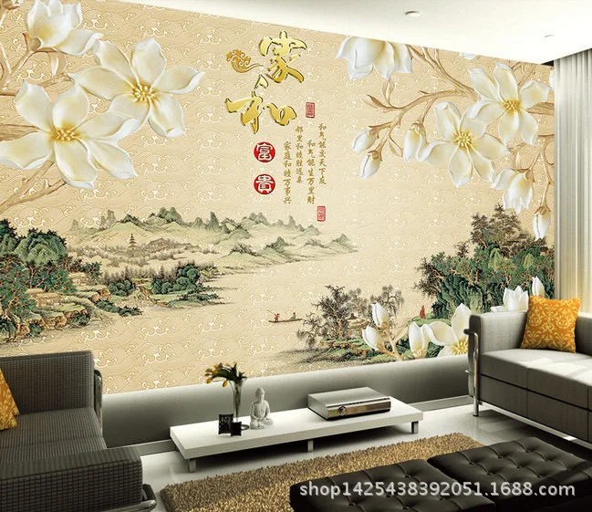 Large Living Room Mural Seamless Magnolia House And Rich Color