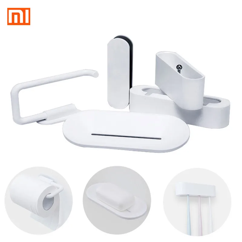 

Xiaomi 5pcs Bathroom Soap Storage Box Toothbrush And Toilet Paper Cellular Phone Holder Set Wall Mount Stand Bathroom Products