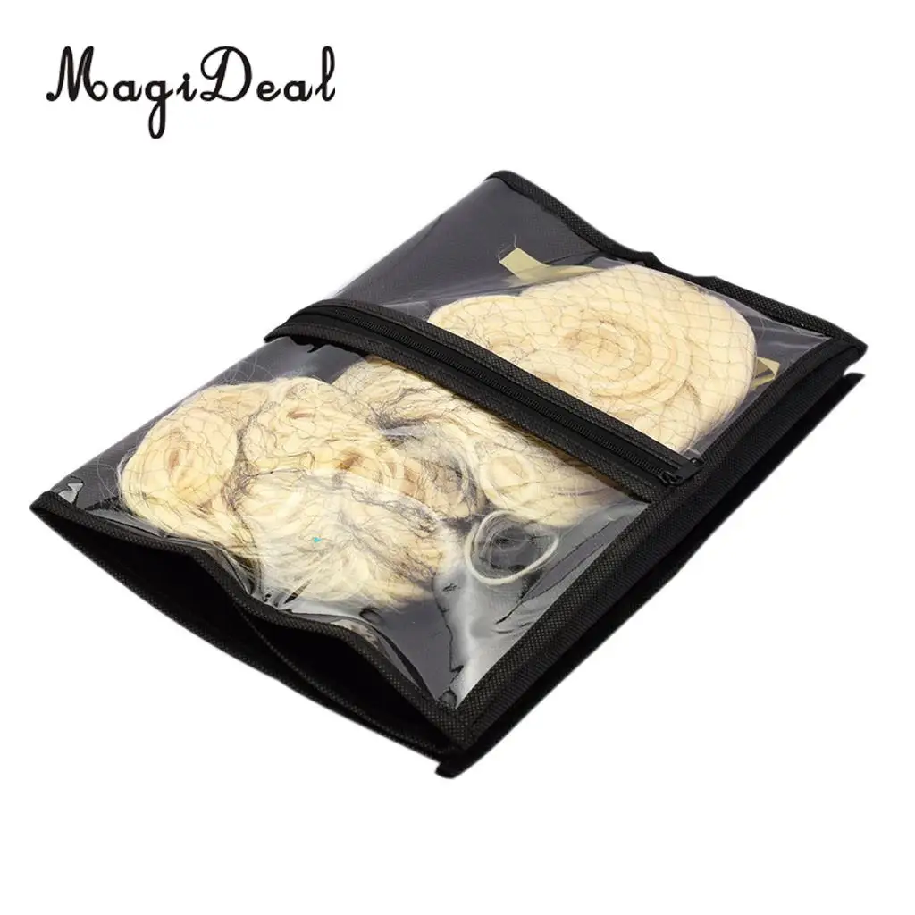 2 Pieces Professional Hair Extensions Wig Storage Bag Holder Case Dustproof Organizer Protector Wigs Pouch Black