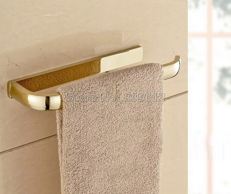 Wall Mount Gold Color Brass Single Towel Rack Bathroom Shelf Bar Rail