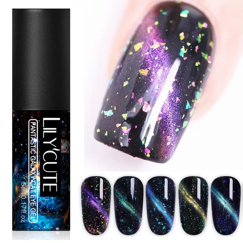 

LILYCUTE 3D Chameleon Sequins 3D Cat Eye Nail Gel Polish Soak Off UV Magnetic Gel Varnish Nail Art Semi Permanent Nail Lacquer