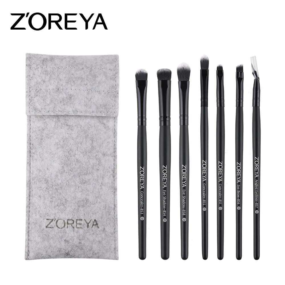 ZOREYA 7 черная классическая Кисть для макияжа глаз, искусственное волокно, пушистая деревянная ручка с косметичкой, набор для красоты, инструмент