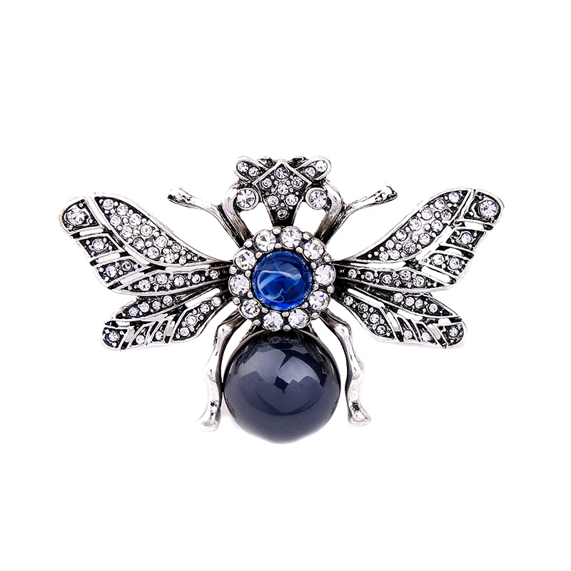 

Bulk Price Silver Color Crystal Bee Brooch Blue Imitation Gemstone Insect Brooch Pins Women Jewelry Accessories Wholesale