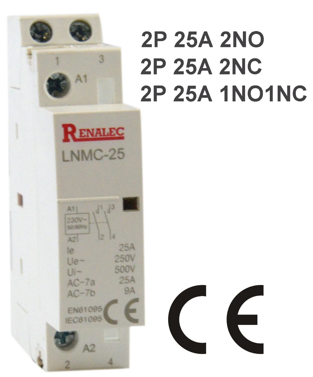2P 2NO 2NC 1NO1NC 25A 220/230V din рейка бытовой AC модульный контактор|Замыкатели| |