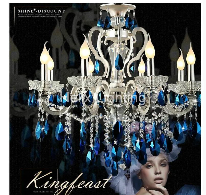 Lámpara colgante de cristal azul oscuro, candelabro de techo de CA