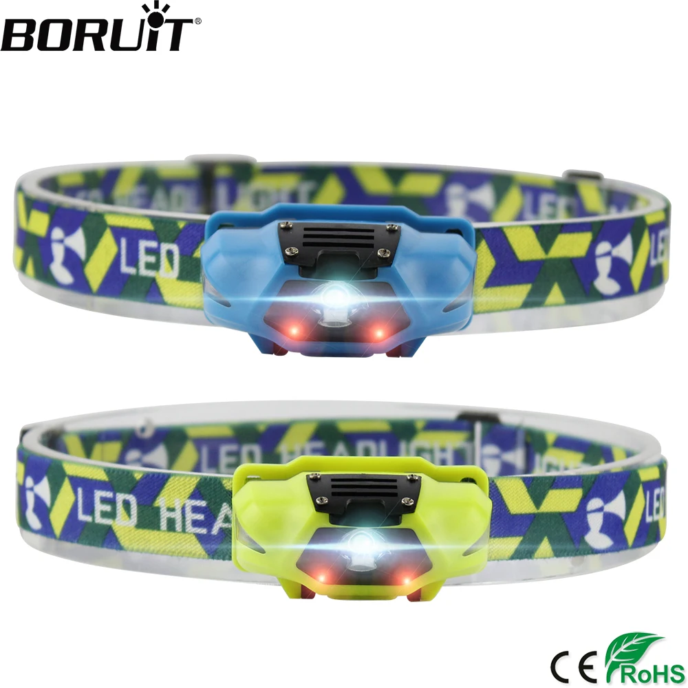 

BORUIT 200LM 3W LED Mini Headlamp 4-Mode Flashlight Waterproof Headlight Hiking Camping Head Torch Hunting Frontal Lantern