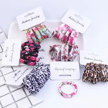 

6Pcs/Pack Cotton Print Flowers Hair Ropes Leopard High Elastic Hair Bands Elegance for Women Girls Hair Styling Accessories