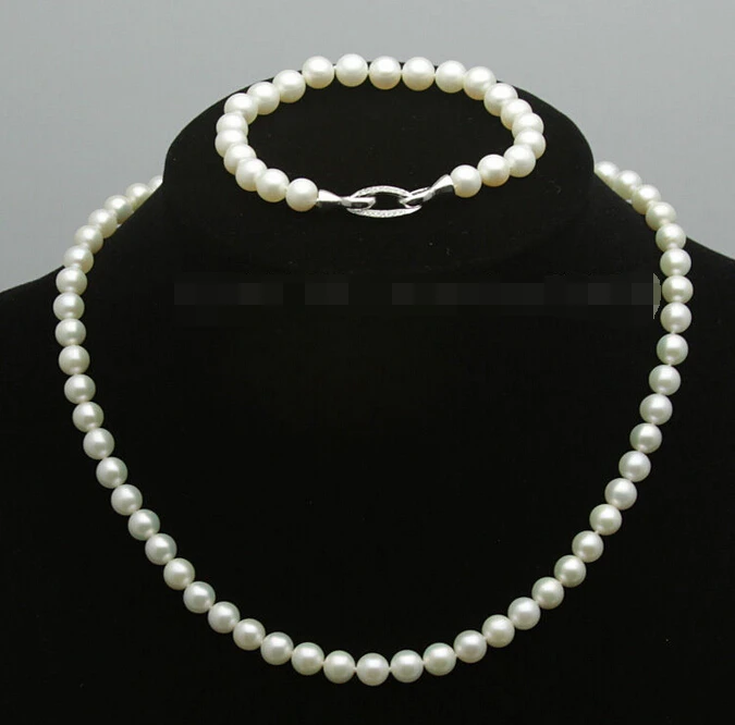 

charm Jew.656 Sets AAA 7-8mm White pink Freshwater Pearl Akoya Necklace Bracelets (A0423)