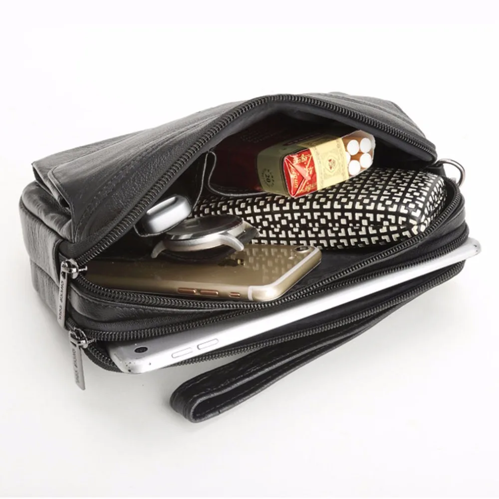Genuine Leather Men Business Clutch Bags Mobile Phone Case Cigarette Purse Pouch Wallet