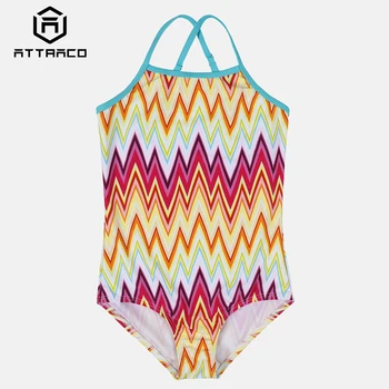 

Attraco Girls' One Piece Swimsuits Flower Print Swimwear Kids Cute Bikini Adjustable Strap Beach Wear