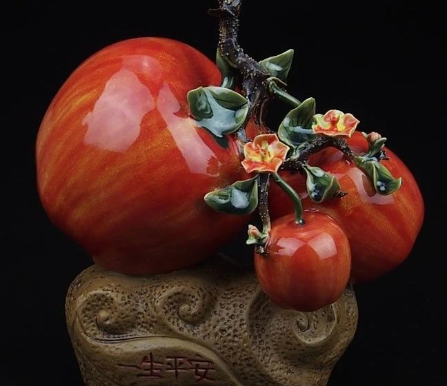 Latest Product  China Pottery Porcelain Home Display Fengshui Auspicious Apple Decoration Statue 