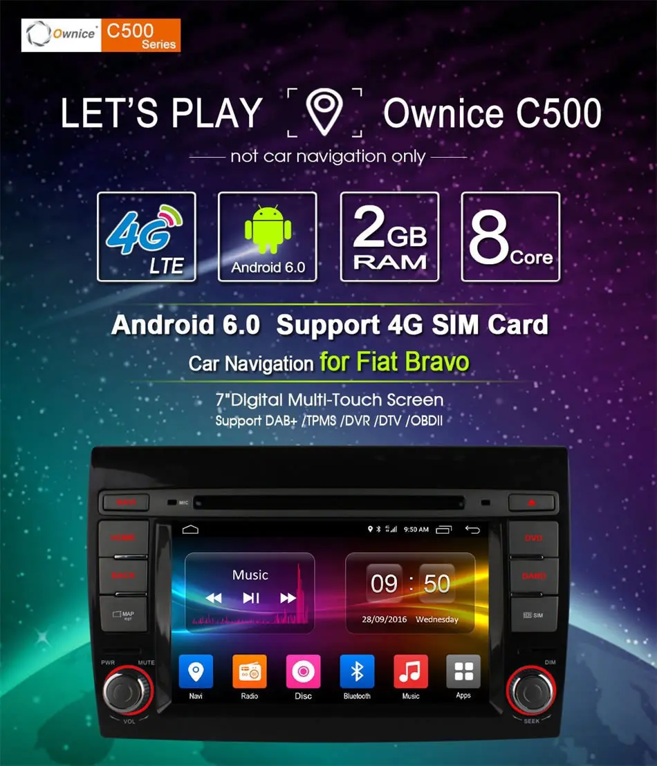 Clearance Ownice 4G SIM LTE Android 6.0 Octa Core 2 din  2GB RAM 32GB ROM Car DVD player For Fiat Bravo 2007-2012 GPS Radio Support DAB+ 5