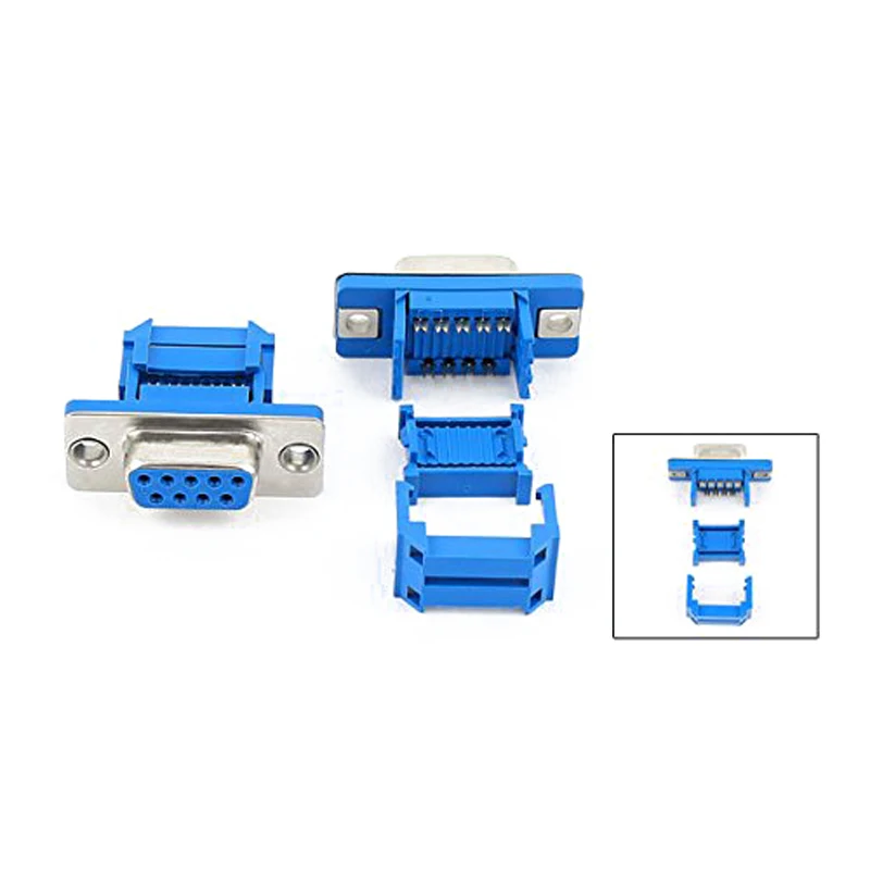 Горячее предложение хороший, заказ от 5 шт. D-SUB 9-контактный разъем DB9 женский IDC обжимной штекер адаптера для ленточный кабель синий разъем бытовой техники инструменты поставки