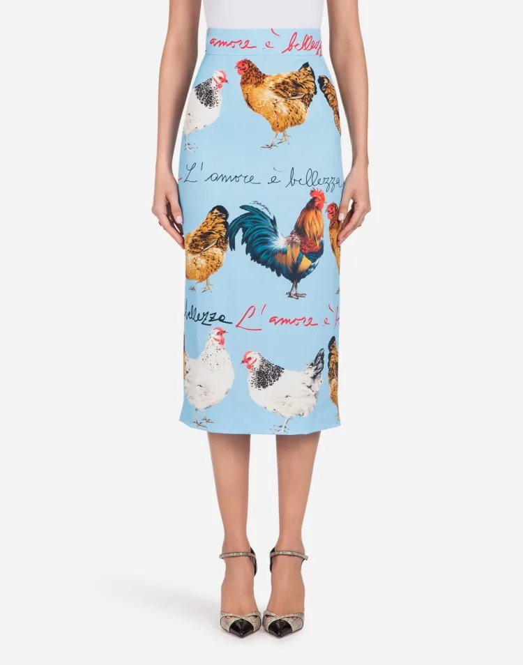 

Women Customize Plus Size 3XS-10XL Sky Blue Animal Print Knee Length Skirt