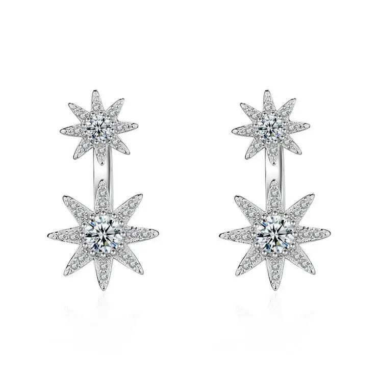 

2017 new arrival hot sell shiny zircon two star 925 pure silver ladies`stud earrings women wedding gift wholesale drop shipping