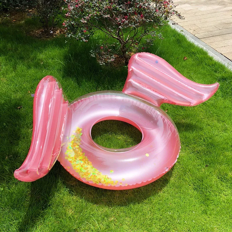 New Giant Inflatable Flamingo Wings Swimming Ring With Colorful Glitters Inside Pool Float Swimming Circle for kids and adults