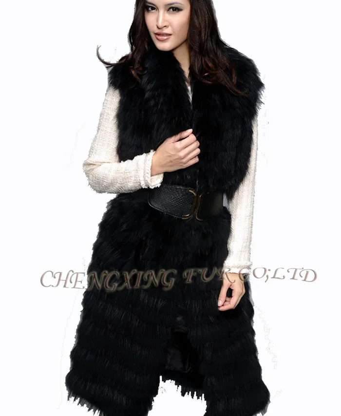 CX-G-B-269 оверсайз натуральный мех енота Топ Зимний Длинный жилет безрукавка женская меховая куртка - Цвет: black