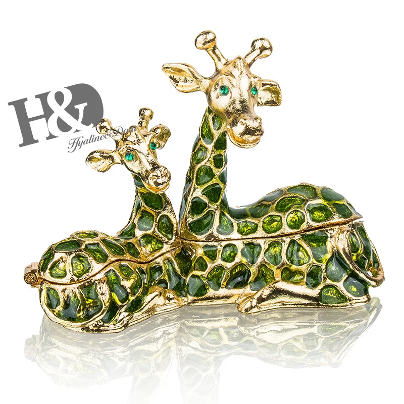H& D Женская мода сидящий жираф мама с ребенком Ювелирное Украшение брелок коробка декоративная металлическая шкатулка для рождественских подарков домашний декор