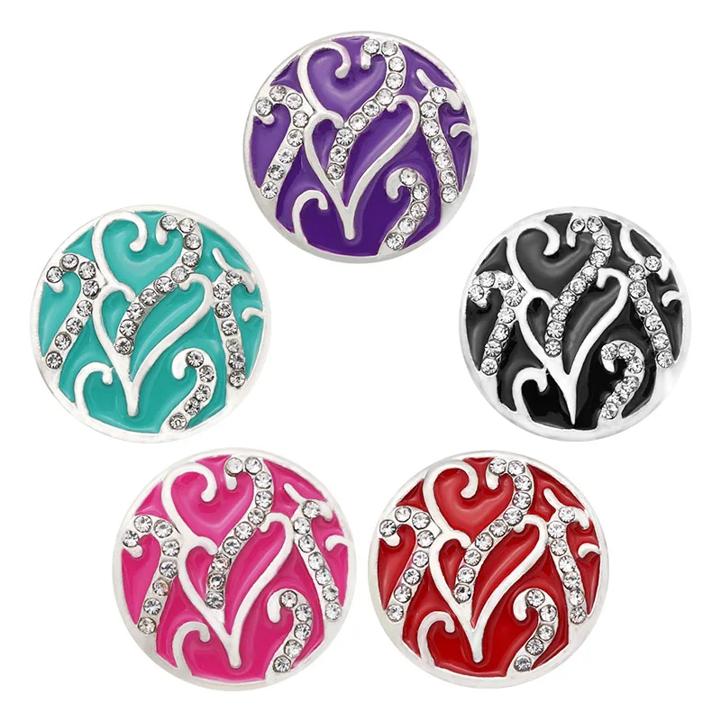 

Hot sale beauty fashion rhinestone Colorful hearts 18MM snap buttons fit snap bracelet snap jewelry wholesale KZ2075