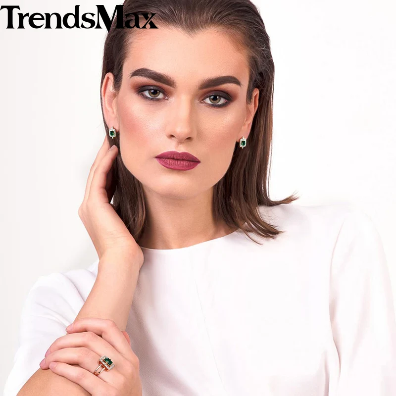 Trendsmax, украшения с зеленым камнем, набор для женщин, 585, розовое ...