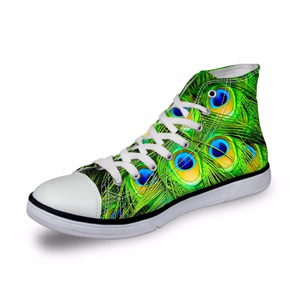 

Noisydesigns Ayakkab sneakers men green peacock feather 3D print vintage flat shoes vulcanized high top casual footwear boys