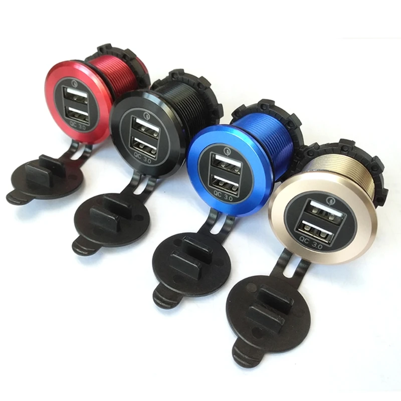 

Aluminum 12V 24V QC 3.0 Motorcycle Boat Car Dual USB Cell Phone Charger Adapter