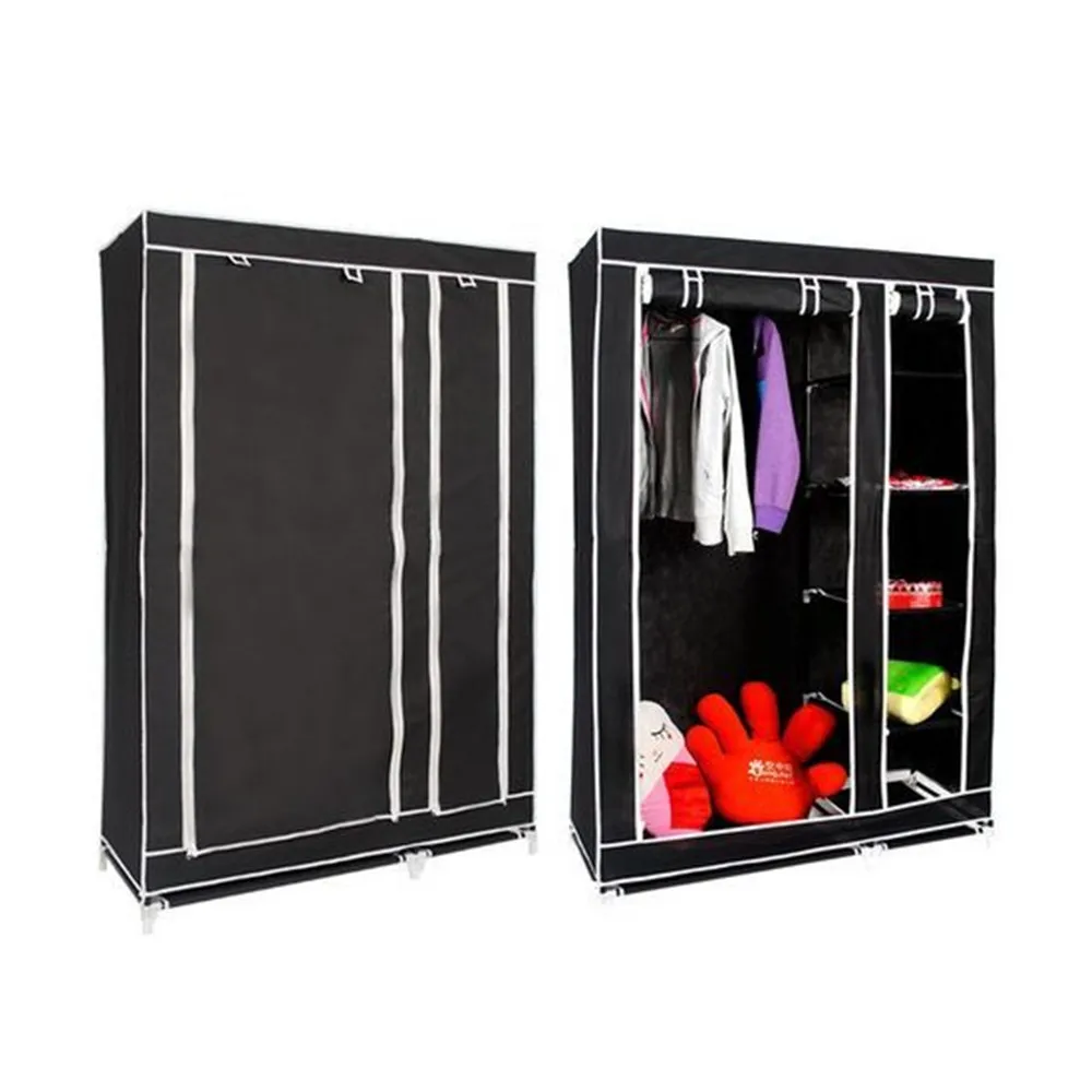 Double Triple Canvas Wardrobe Cupboard Hanging Clothes Rail