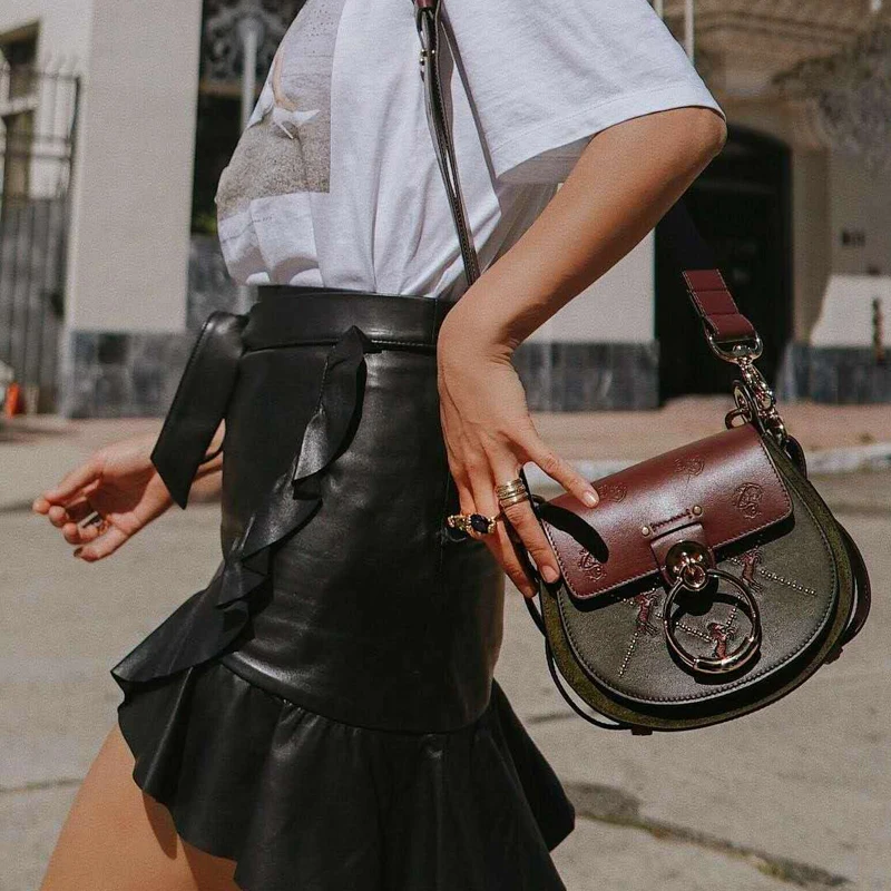 

Crossbody Women bag for 2018 Genuine leather+Suede messenger bag luxury brand design Rivet Shoulder Bags Genuine Leather