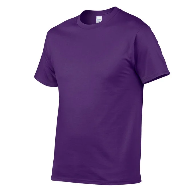 Футболка мужская Однотонная футболка простой стиль мужская повседневная футболка короткий рукав круглый вырез плюс размер - Цвет: Фиолетовый