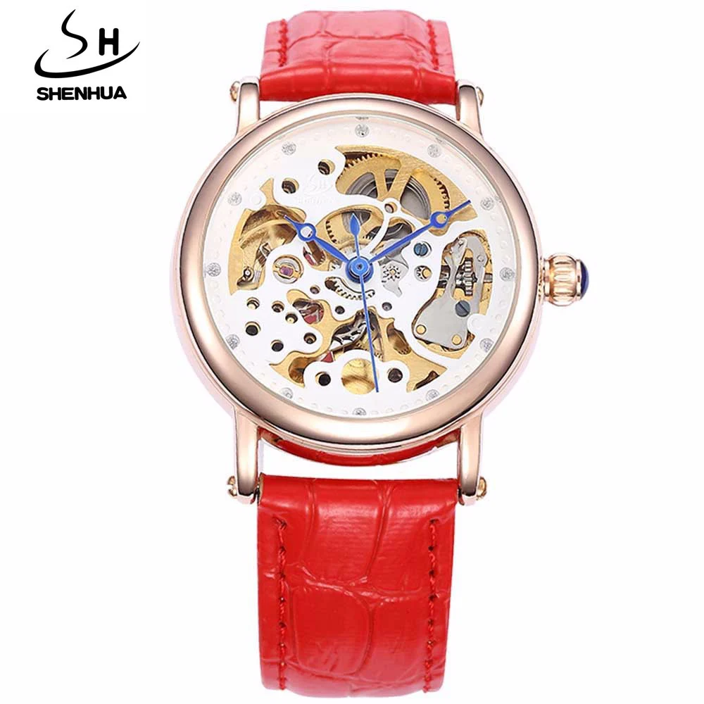

New Skeleton Watch Women SHENHUA Famous Brand Leather Strap Automatic Mechanical Watches Women Casual Ladies Watches Winner