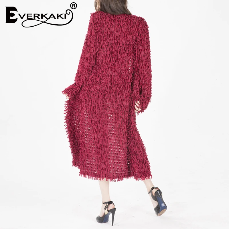 Everkaki/однотонное вельветовое вязаное длинное пальто кимоно для женщин Boho теплые