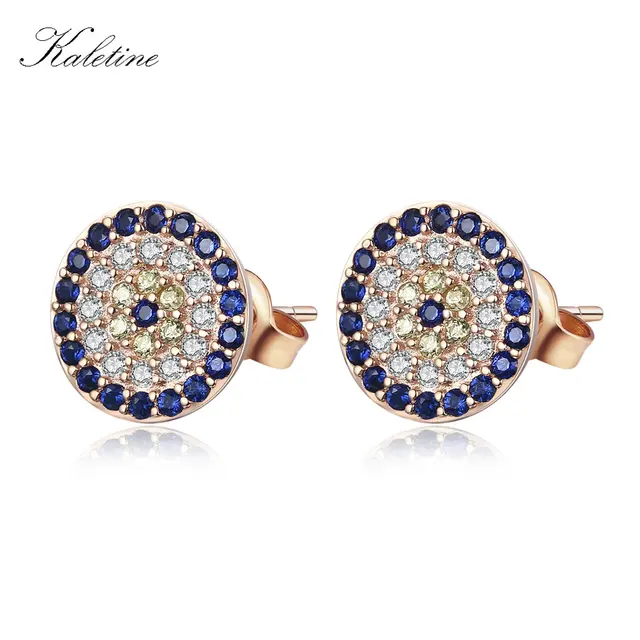 High Quality Genuine 925 Sterling Silver Cz Crystal Lucky Turkey High Quality Genuine 925 Sterling Silver Cz Crystal Lucky Turkey Evil Eye Earrings For Women Yellow Rose Gold Jewelry Klte009 In Stud From