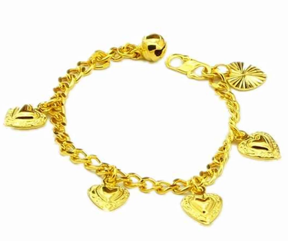 

Kids Bracelets Gold Color Heart Pendant Bracelet for Girls Yellow Gold Filled Jewelry Fashion Accessories Gifts Pulsera Femme
